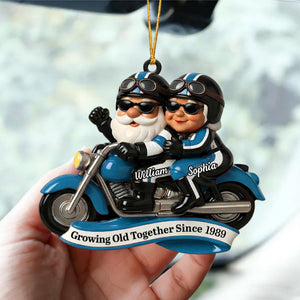Growing Old Together, Motorcycle Santa Claus Figures - Personalized Couple Ornament
