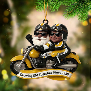 Growing Old Together, Motorcycle Santa Claus Figures - Personalized Couple Ornament
