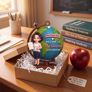 Personalized "A New Adventure Begins" Acrylic Hanging Ornament โ Globe Art Teacher Gift For Classroom
