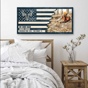 Deer Sign Hunting Photo Flag Sign Personalized Canvas Gift for Hunter