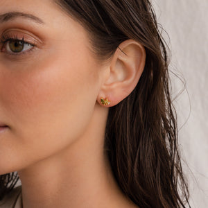 Minimalist Stud Earrings, Olive Leaf Style • Green Crystal Earrings