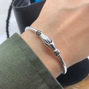 Vintage Silver Adjustable Hug Hands Bangle Open Unique Bracelet