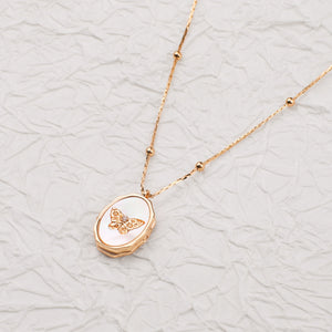 Personalized Butterfly Shell Photo Locket Necklace,Memorial Jewelry