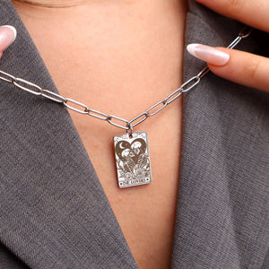 Personalized Couple Skull The Lovers Tarot Card Necklace
