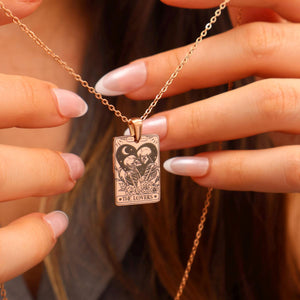 Personalized Couple Skull The Lovers Tarot Card Necklace