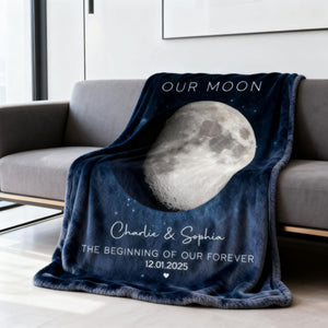Our Moon Couple Gift Moon Phase Art Anniversary Gift Wedding Gift Personalized Blanket
