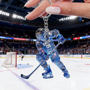 Sparkling Ice Hockey Player - Personalized Hockey Keychain