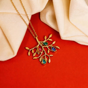 Personalized Family Tree Necklace: Initial Leaf Charms, Birthstone Jewelry