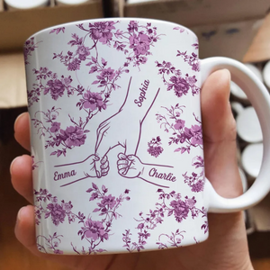 Mom & Kids Hands Holding Outline Chinoiseries Pattern Personalized Mug