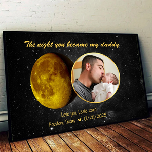 Moon Phase Art The Day You Became My Daddy Mommy Personalized Poster, Gift For New Mom, New Dad