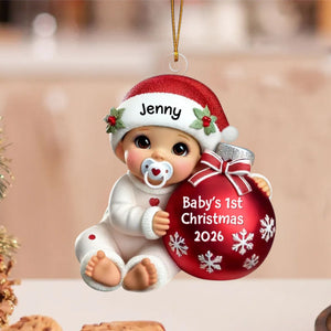 Baby Beside Christmas Bauble โ Baby's 1st Christmas Personalized Ornament