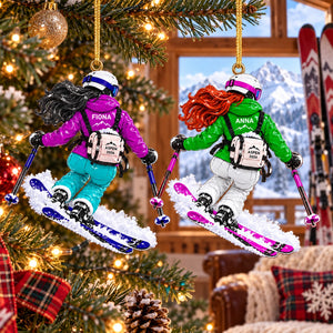Girl Skier Gift - Alpine Ski Jump Action Personalized Christmas Ornament