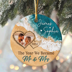 The Year We Became Mr & Mrs โ Personalized Beach Christmas Ceramic Ornament Gift For Couple