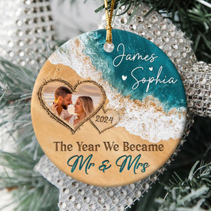 The Year We Became Mr & Mrs โ Personalized Beach Christmas Ceramic Ornament Gift For Couple