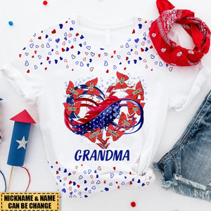 Grandma Nana Mom Butterfly Heart Love Grandkids 4th July Personalized T-shirt