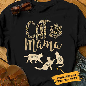 Personalized Cat Mom Leopard Print T-Shirt