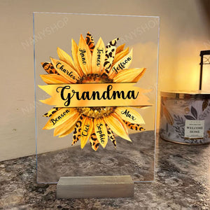 Personalized Grandma With Kids Sunflower Acrylic Plaque-Gift For Mom, Grandma