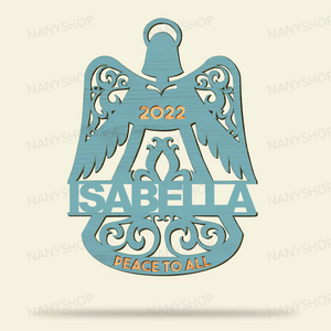 Personalized Memorial Wood Ornament - Angel Wings Bell Shape