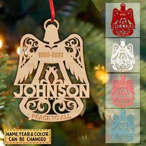 Personalized Memorial Wood Ornament - Angel Wings Bell Shape
