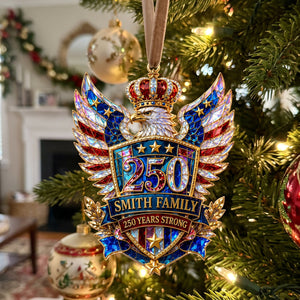 Personalized Eagle Crest Family Acrylic Hanging Ornament – America 250th Years Strong Stained Keepsake Decor