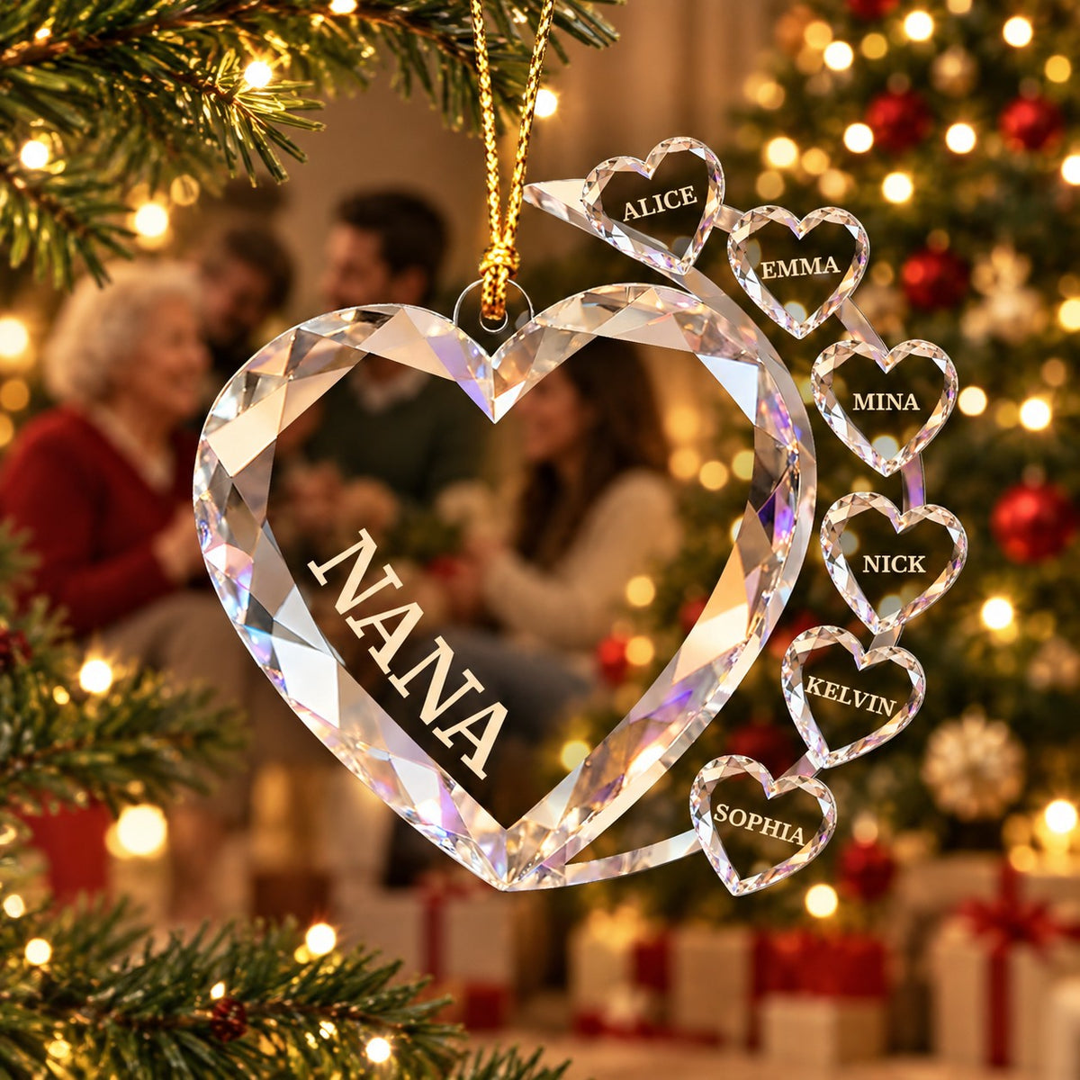 "Sparkling Hearts" Personalized Family Transparent Ornament – Custom Name Keepsake