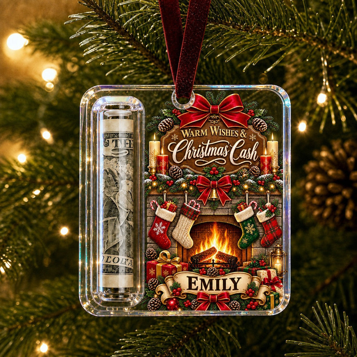 Personalized Christmas Cash Gift Holder Acrylic Ornament