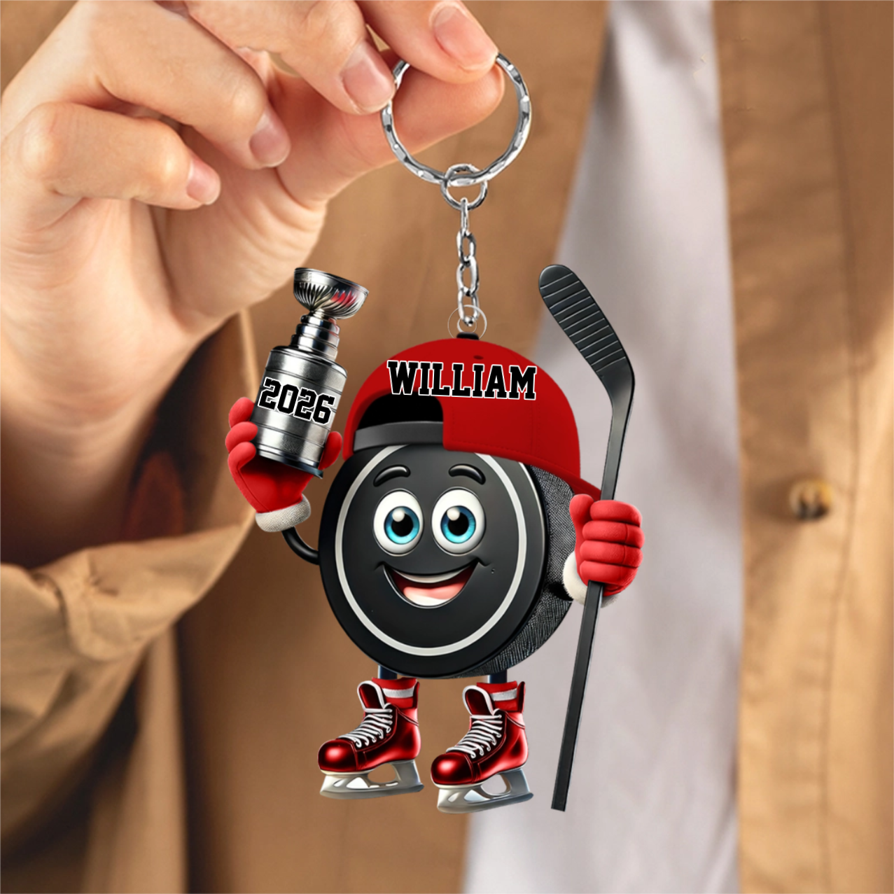 Personalized Trophy Hockey Keychain, A Gift For Ice Hockey Enthusiasts
