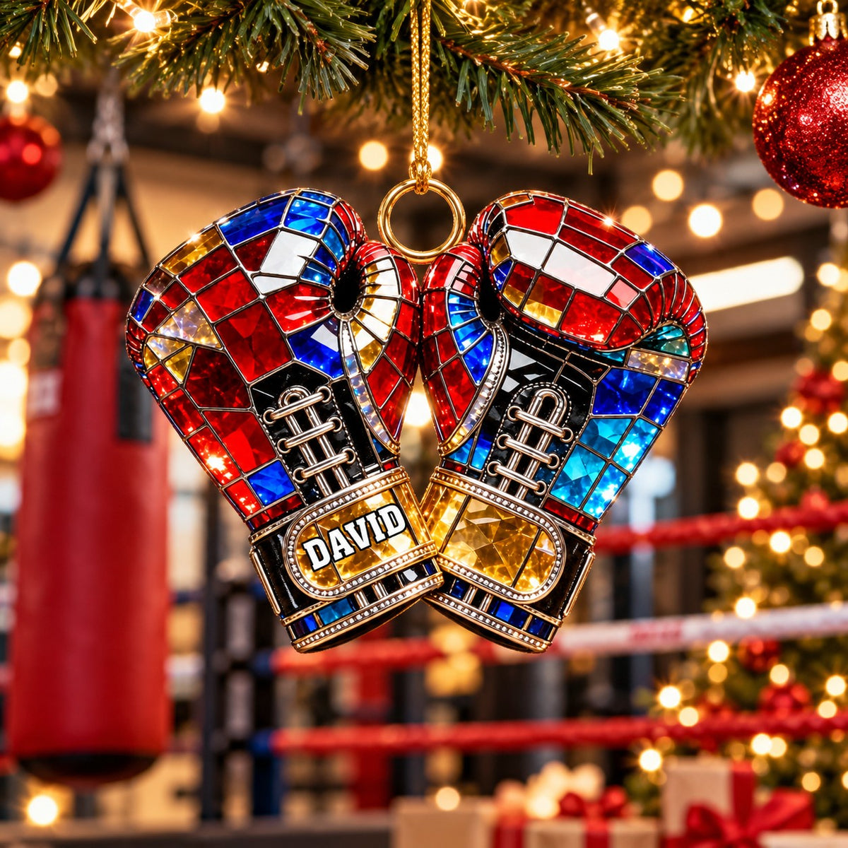 Personalized Stained Glass Boxing Glove Themed Ornament,Christmas Gift for Boxer