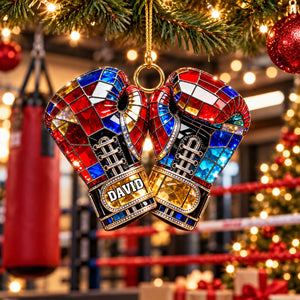 Personalized Stained Glass Boxing Glove Themed Ornament,Christmas Gift for Boxer