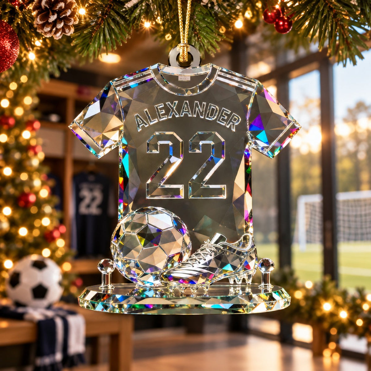 Soccer Theme Stained Glass Crystal Effect Acrylic Ornament, Soccer Player Gift, Soccer Ornaments