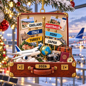 Personalized Travel Destination Sign Suitcase Ornament
