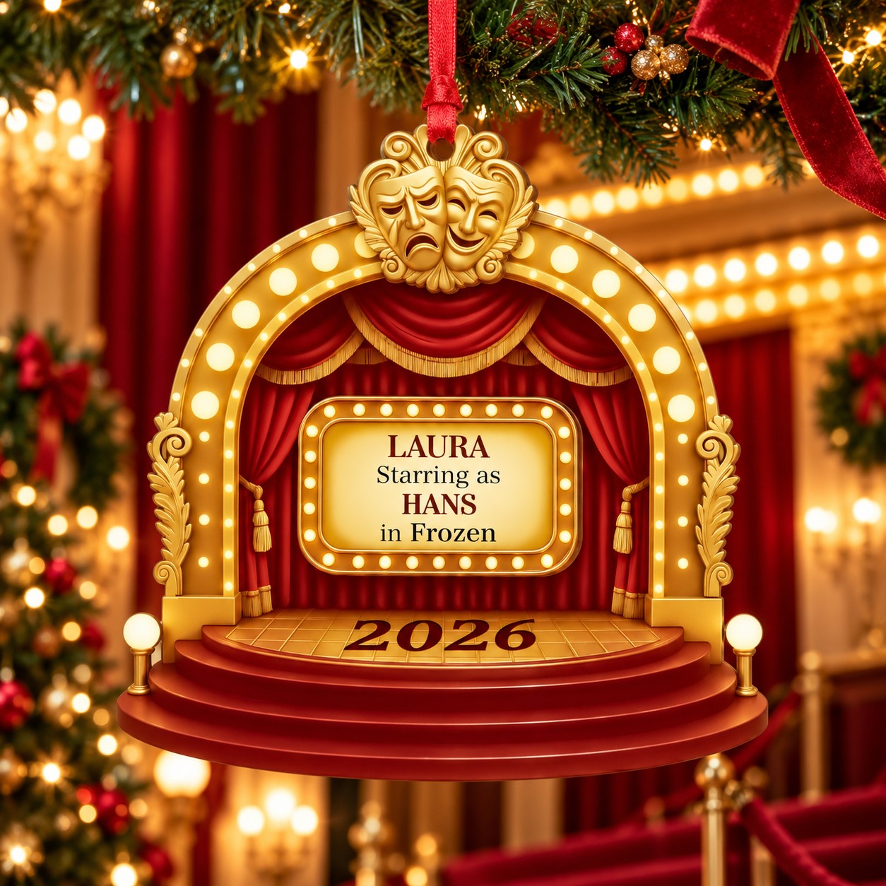 Personalized Theater Wood Ornament, Actor Actress Christmas Gift, Starring in a Play Ornament, Musical Play Stage Gifts, School Playing