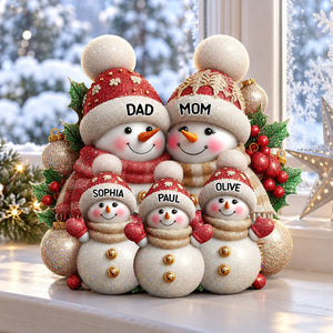 Personalized Family Snowman Merry Christmas Sign Custom Name Shaped Acrylic Plaque