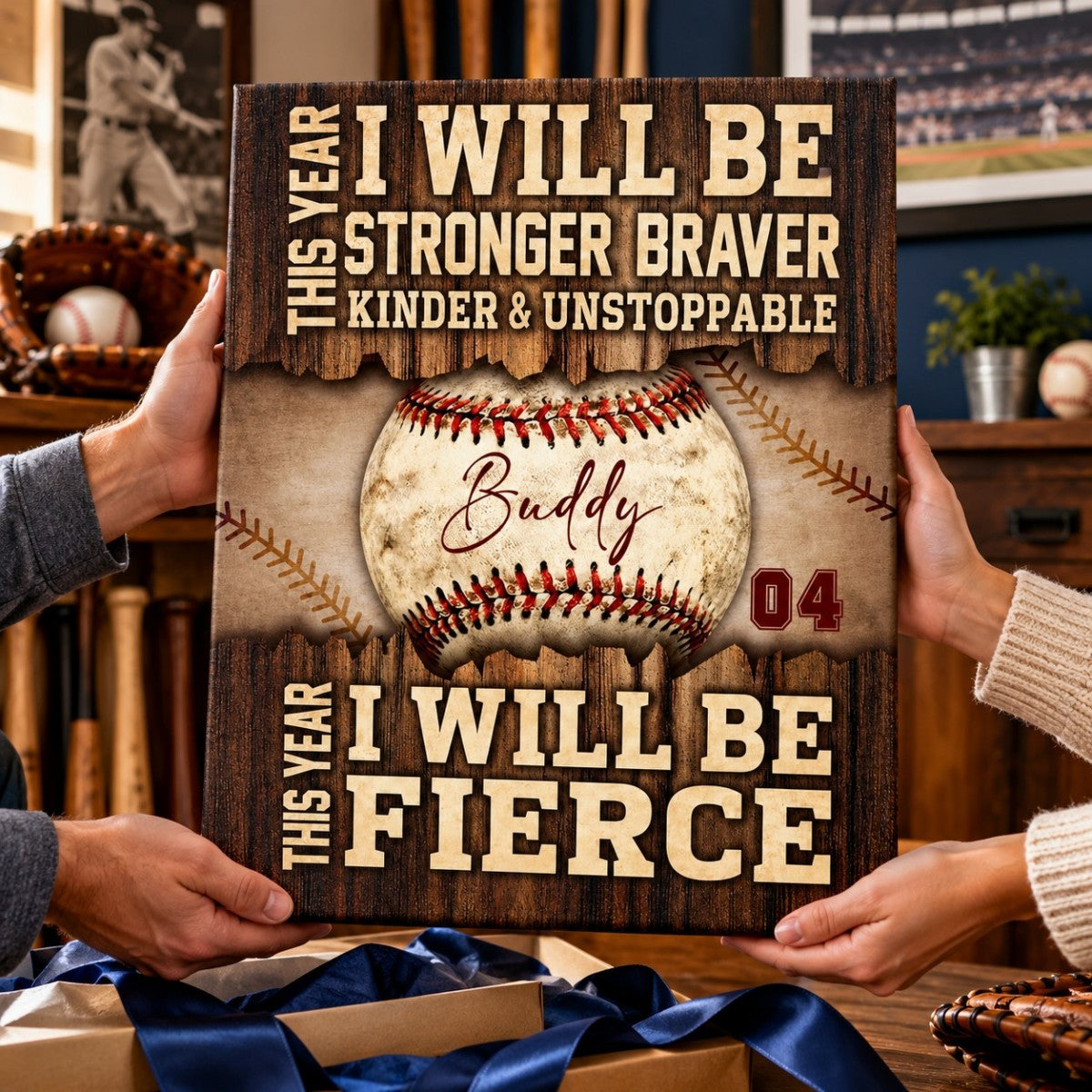 Baseball Gift - This Year I Will Be Stronger, Braver, Kinder & Unstoppable Personalized Canvas