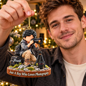 Photographer Gift - Just A Boy Who Loves Photography Personalized Christmas Ornament