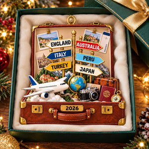 Personalized Travel Destination Sign Suitcase Ornament