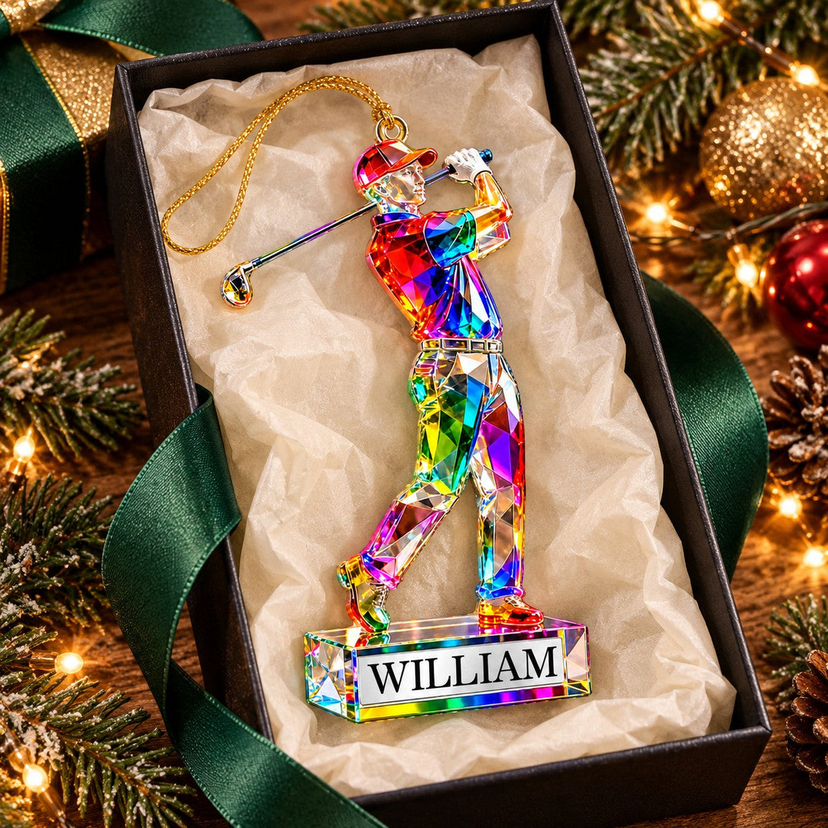 Personalized Golf Themed Crystal Ornaments - Christmas Gift for Golf Lovers