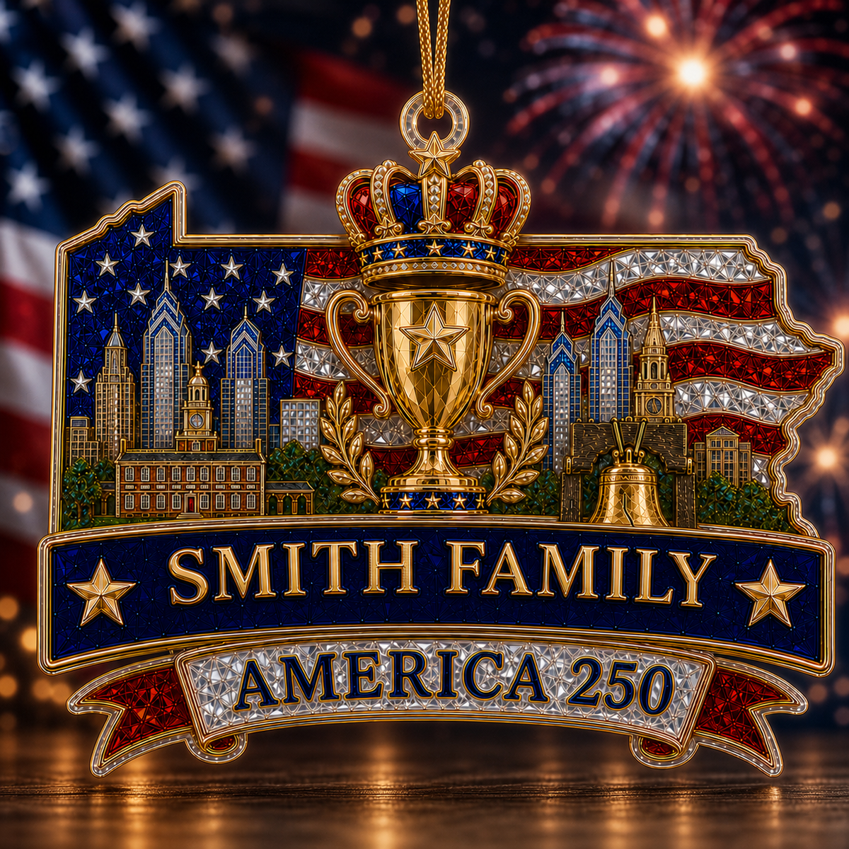 Personalized Pennsylvania and the Crown Ornament – America 250th Family Keepsake Gift