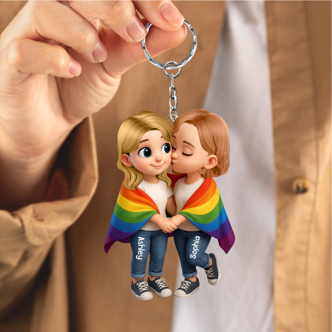 Pride Month LGBTQ+ Couple Love Is Love Personalized Acrylic Car Keychain, Gift For Couple