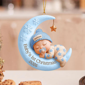 Sleeping Baby On Moon – Baby's 1st Christmas Personalized Ornament
