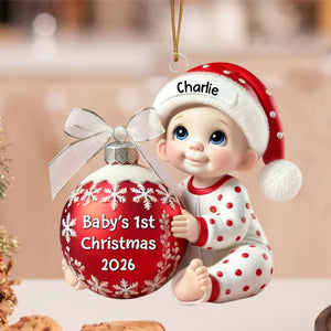 Baby Holding Christmas Bauble – Baby's 1st Christmas Personalized Ornament