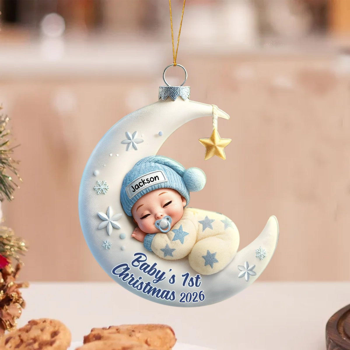 Baby Sleeping On The Moon – Baby's 1st Christmas Personalized Ornament