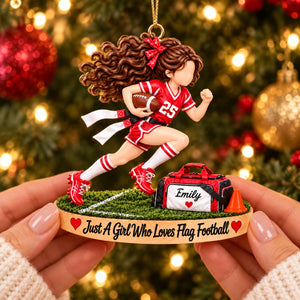 Just A Girl Who Loves Flag Football - Personalized Flag Football Girl Ornament – Custom Athlete Christmas Gift