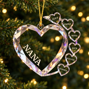 "Sparkling Hearts" Personalized Family Transparent Ornament – Custom Name Keepsake