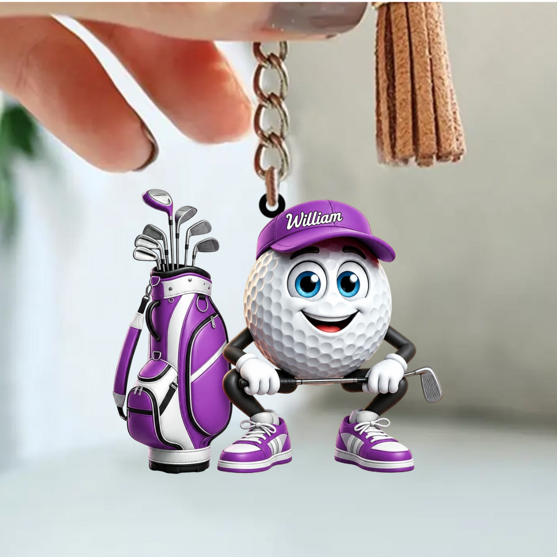 Squatting Personalized Cute Golf Ball Mascot Keychain Gift For Golf Lovers