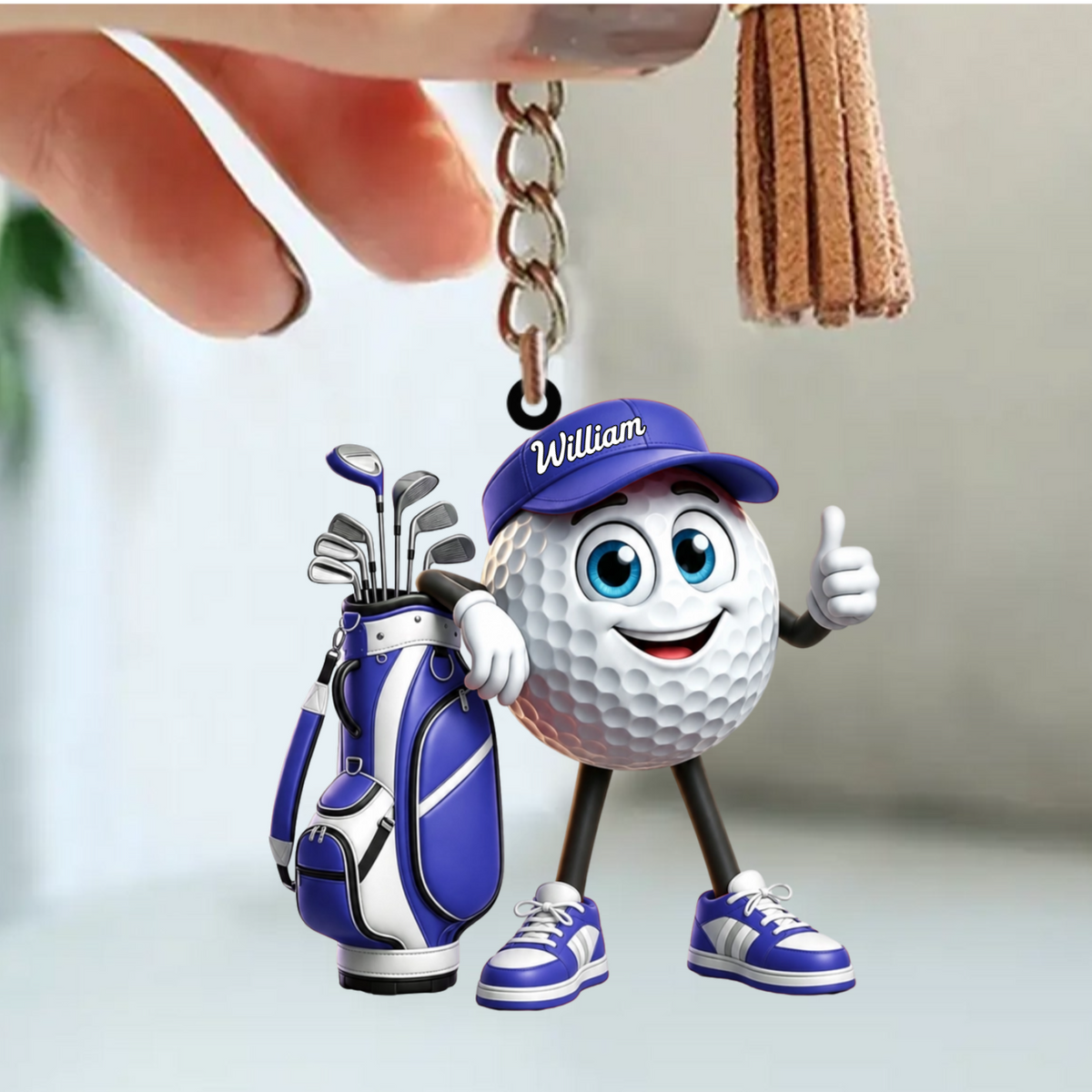Thumbs Up Personalized Cute Golf Ball Mascot Keychain Gift For Golf Lovers