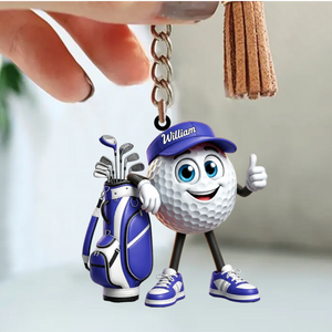 Thumbs Up Personalized Cute Golf Ball Mascot Keychain Gift For Golf Lovers