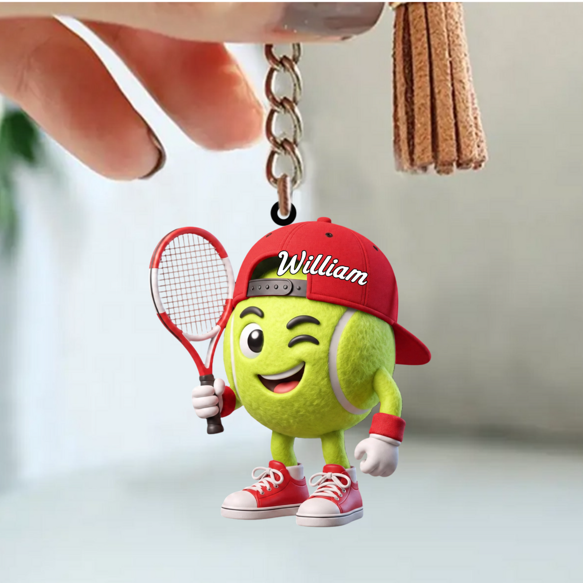 Flirty Wink Personalized Cute Tennis Ball Mascot Keychain Gift For Tennis Lovers