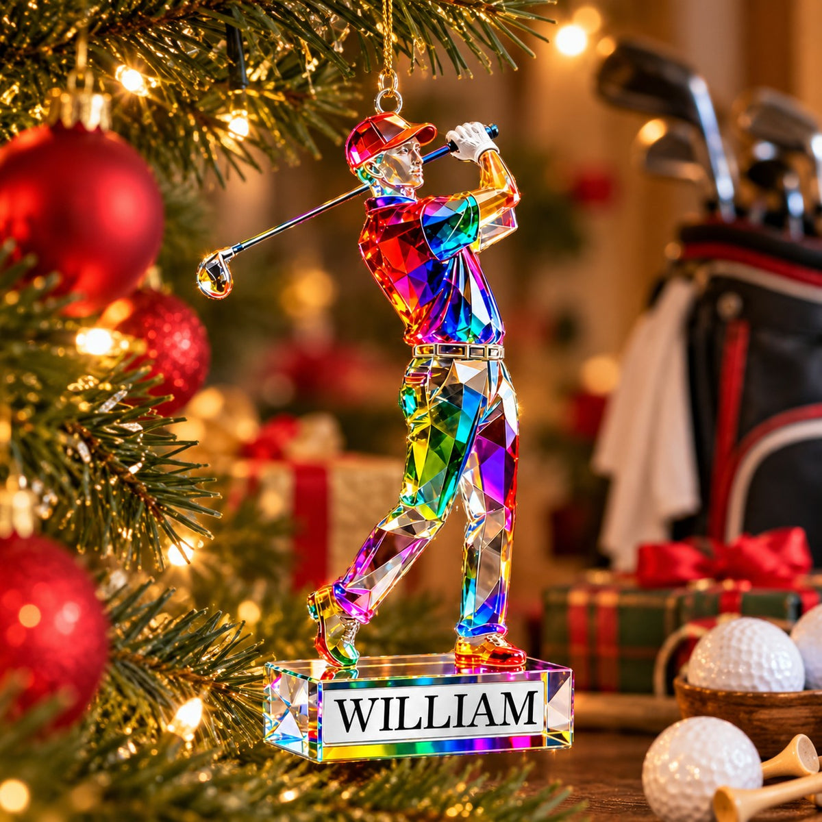 Personalized Golf Themed Crystal Ornaments - Christmas Gift for Golf Lovers