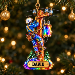 Personalized Stained Glass Lineman Themed Ornament,Christmas Gift For Lineman